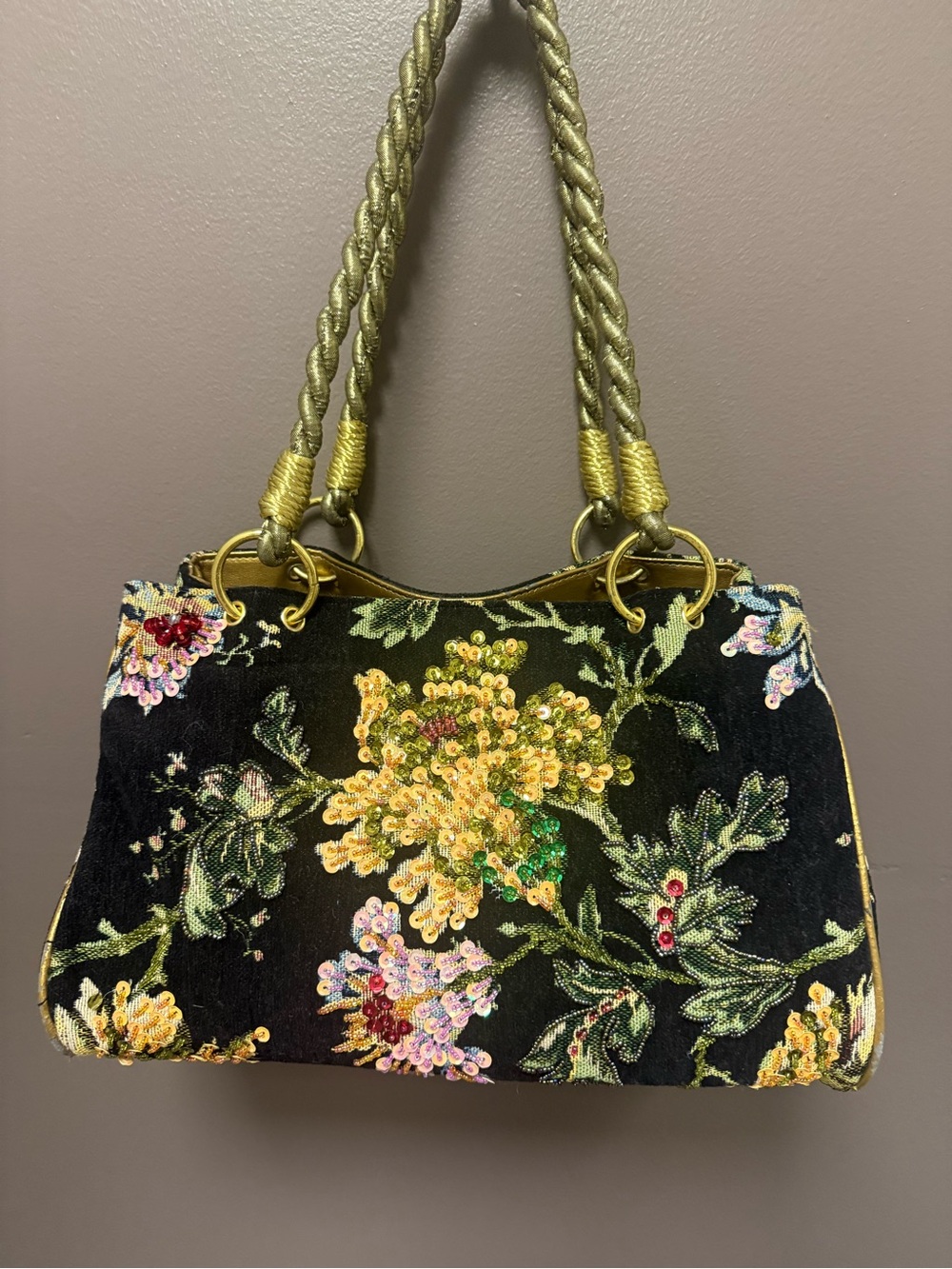 Embellished Black Floral Sequin Shoulder Bag - Picture 3 of 14